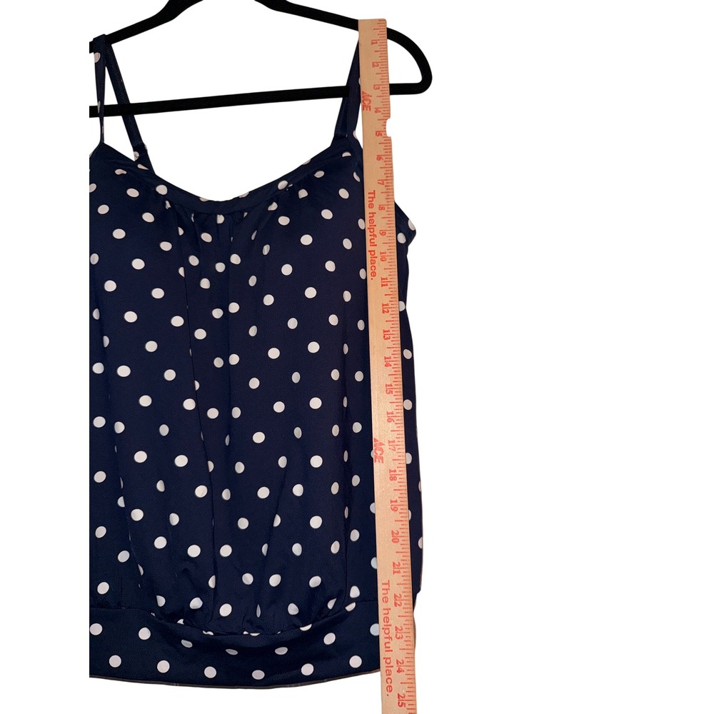 Lands End Navy Blue Polka Dot Tankini Top Sz 10P Retro Nautical Coastal Core - Picture 3 of 9